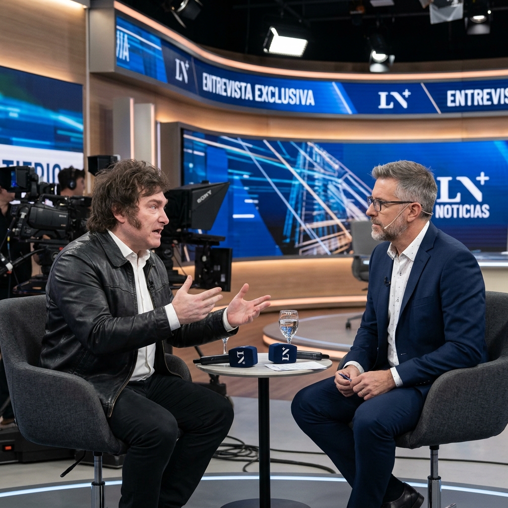 Javier Milei y Eduardo Feinmann en el estudio de LN+